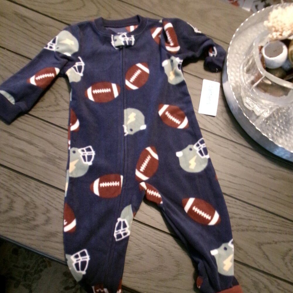 Carter's 1-Piece Football Sports Fleece Pajama PJs Footie Sleeper BABY SIZE 12 M